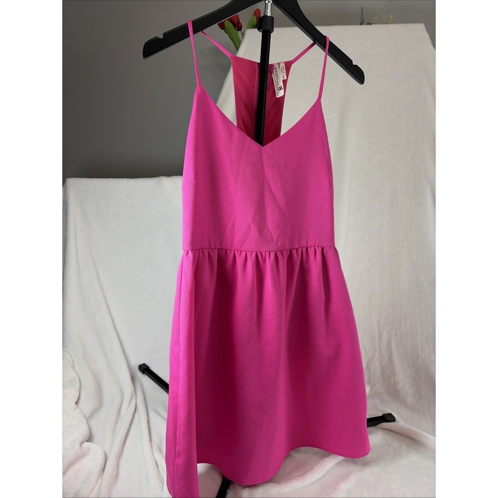 Pink Owl‎ Mini Dress Hot Pink Small Spaghetti Strap Racerback Zip Closure Flowy